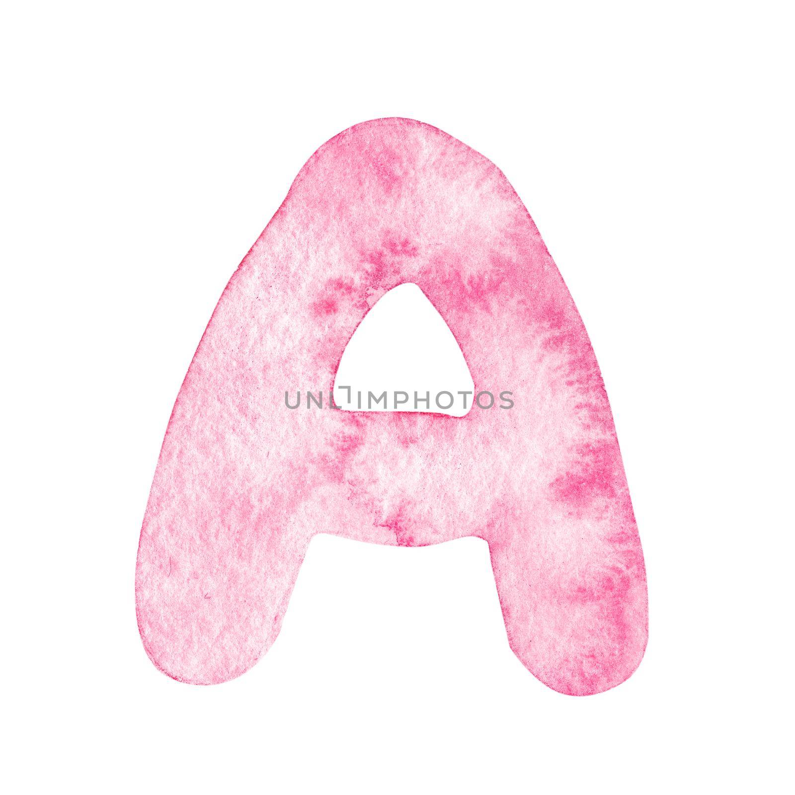 Watercolor pink letter A isolated on white by dreamloud