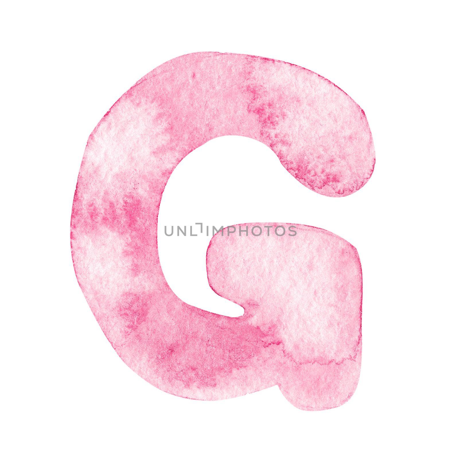 Watercolor pink letter G isolated on white by dreamloud