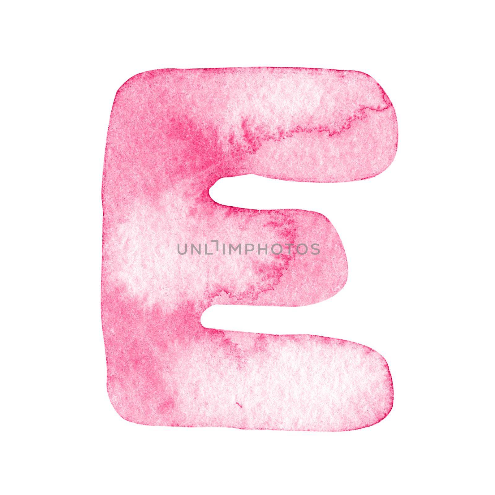 Watercolor pink letter E isolated on white background