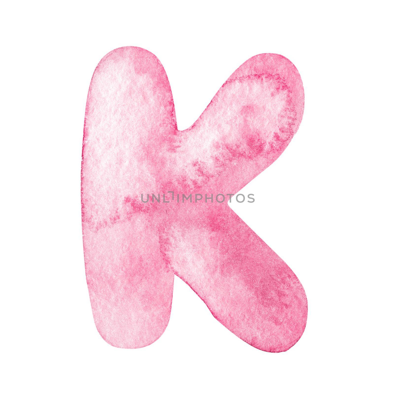 Watercolor pink letter K isolated on white by dreamloud