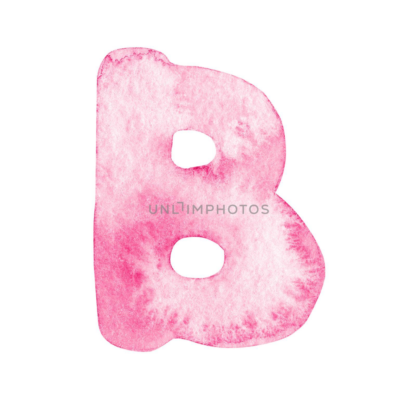 Watercolor pink letter isolated on white background