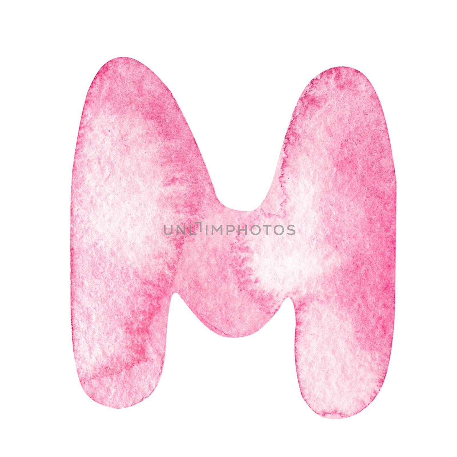 Watercolor pink letter m isolated on white by dreamloud