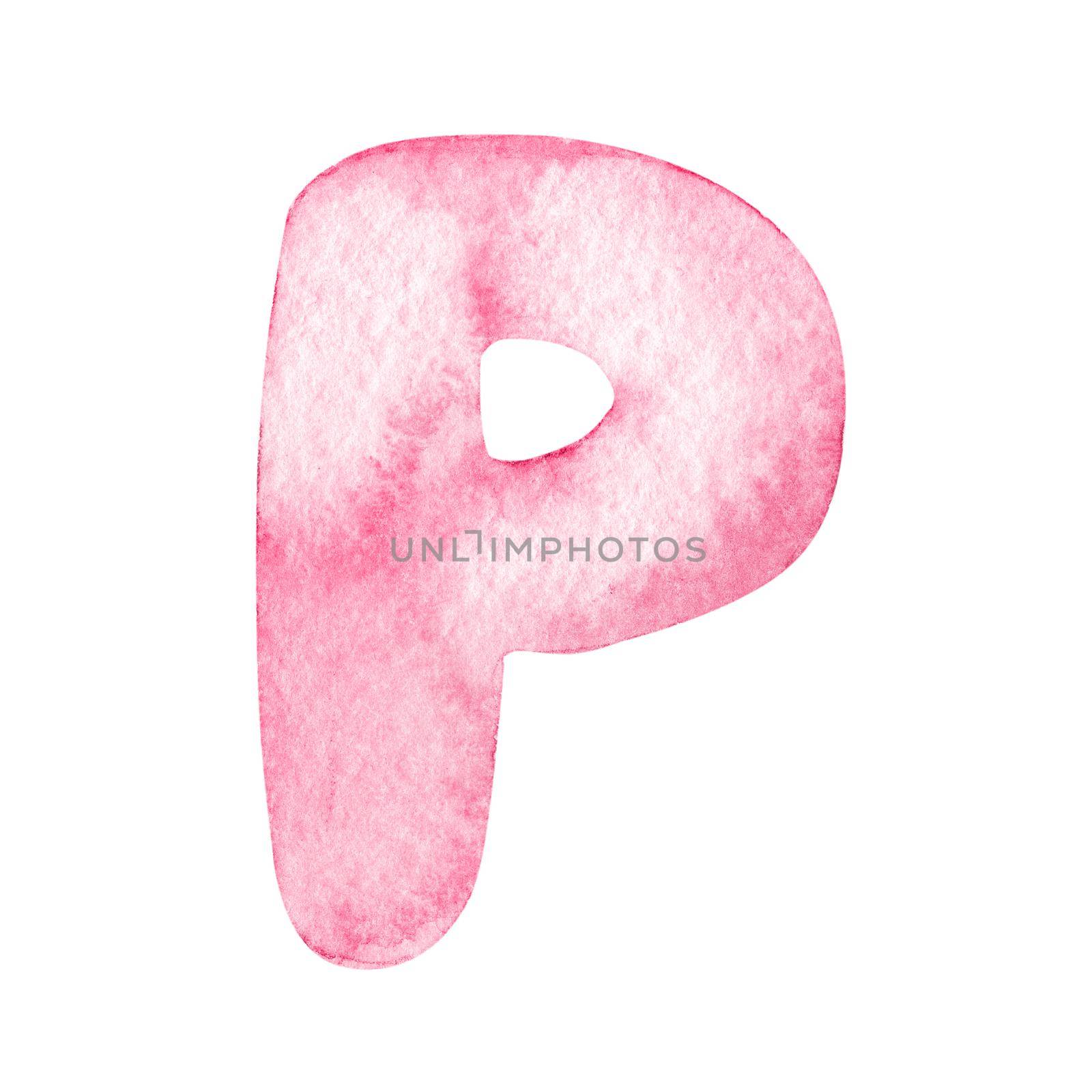 Watercolor pink letter p isolated on white background