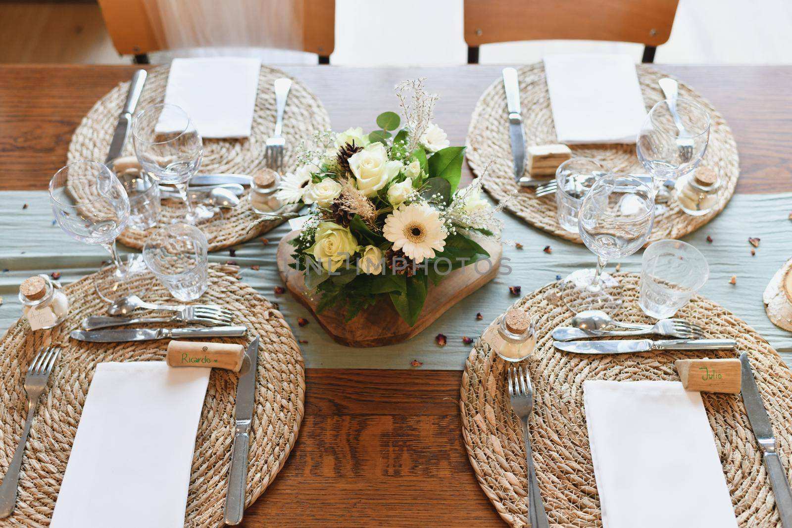 The wedding decor with a white bouquet
