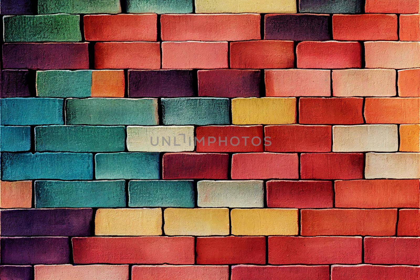 3D render of multi-colored bricks wall texture abstract brick background. by FokasuArt