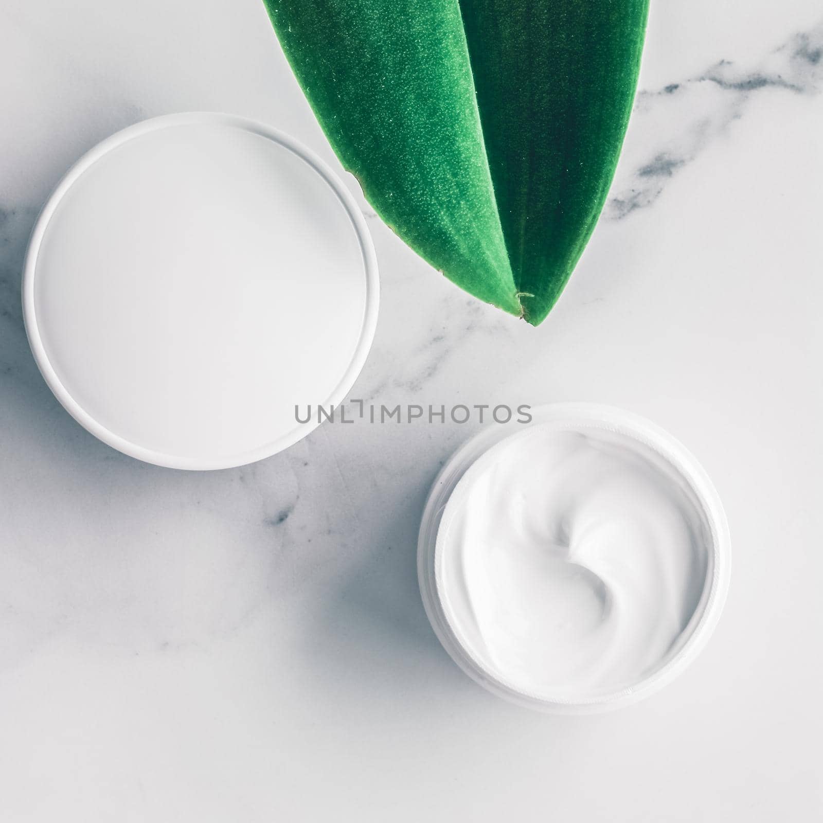 Skincare and body care, luxury spa and clean products concept - organic beauty cosmetics on marble, home spa flatlay background