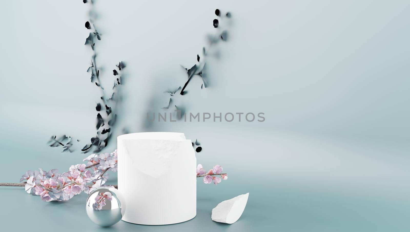 3D representation of perfumery and bathroom packaging with paster color background for mockup and podium for product exhibition, minimalist concept