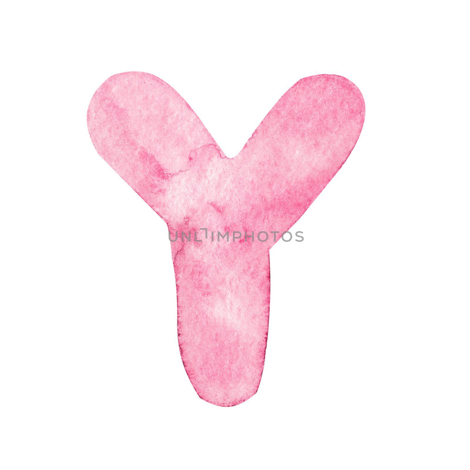 Watercolor pink letter y isolated on white background