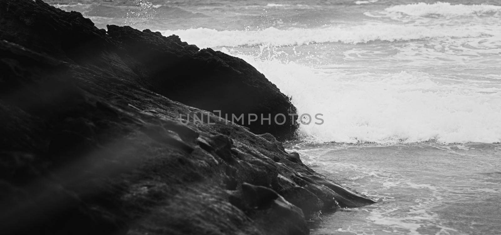 Coastal art print, monochrome and seascape concept - Atlantic ocean coast scenery, fine art