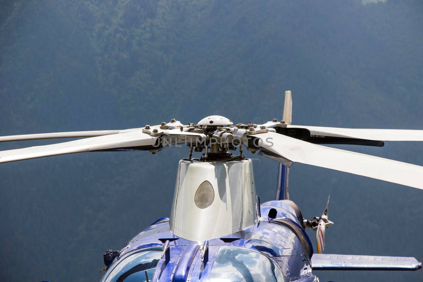 Helicopter close-up, blue and white helicopterview by Taidundua