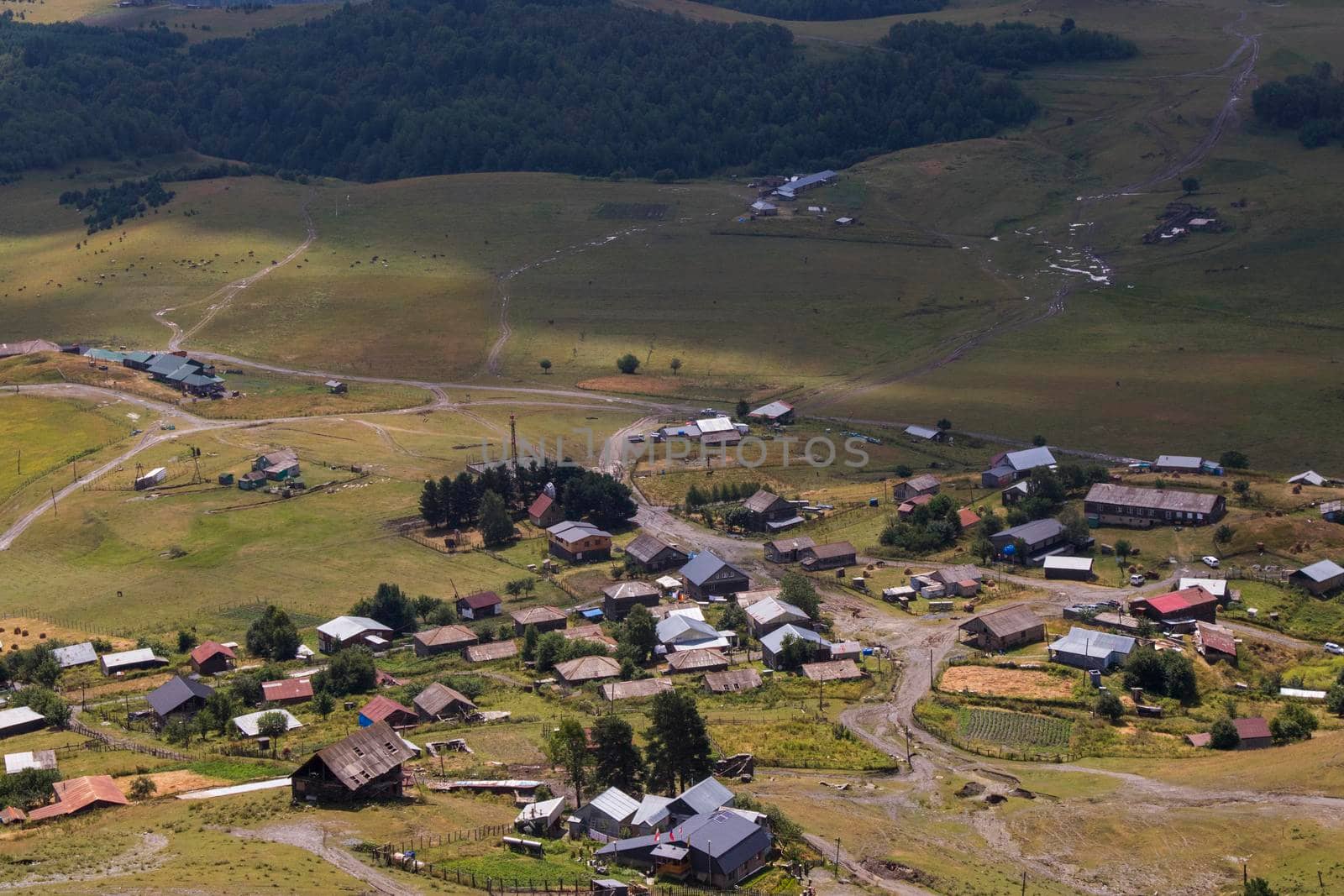 Omalo village in Tusheti, Georgia. Old houses view