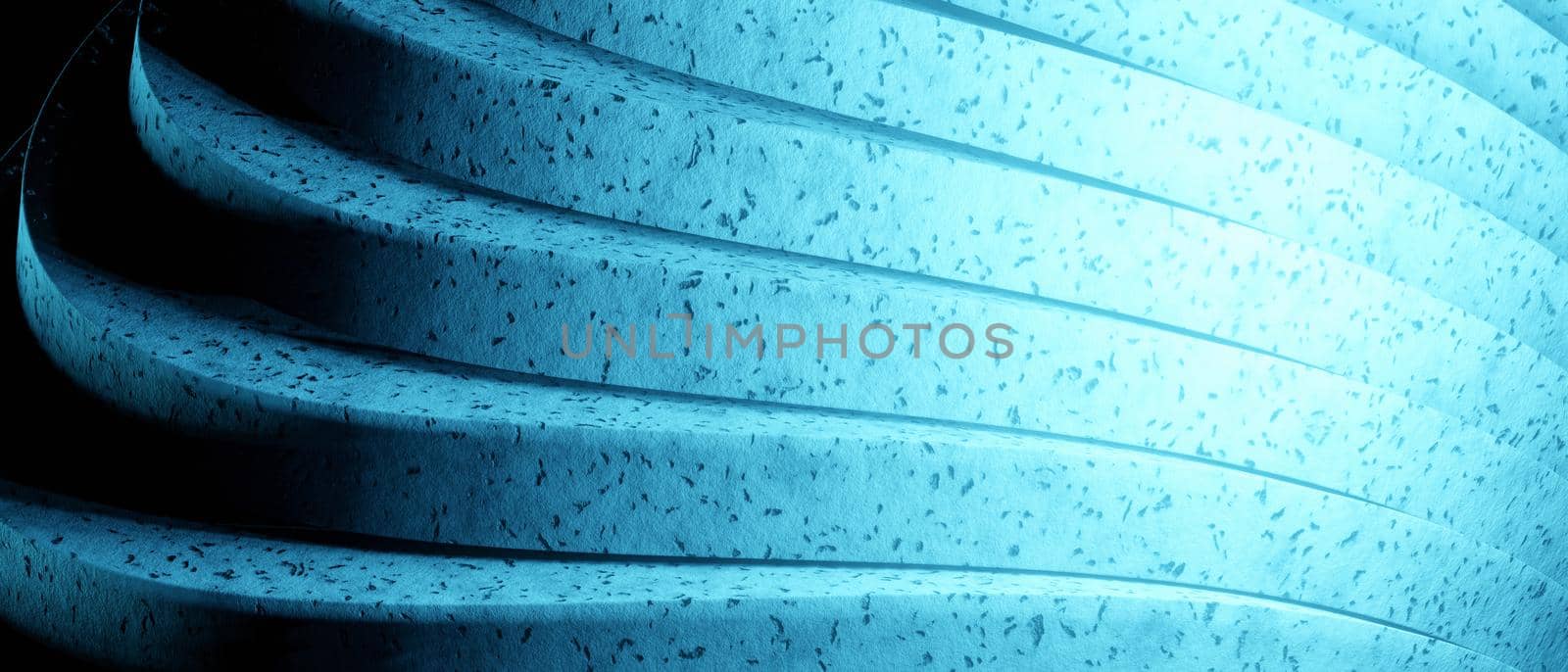 Concrete Abstract Wavy or Curve Lines Architecture Sky Blue Background, 3D Illustration