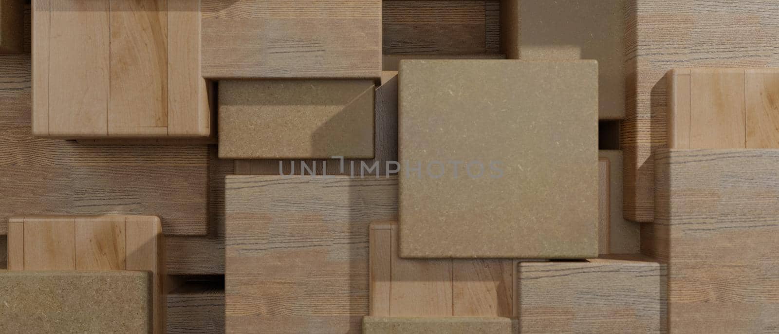 Building Wooden Blocks Pattern Or Structure Concept In Different Shapes. Abstract Background. 3D Illustration