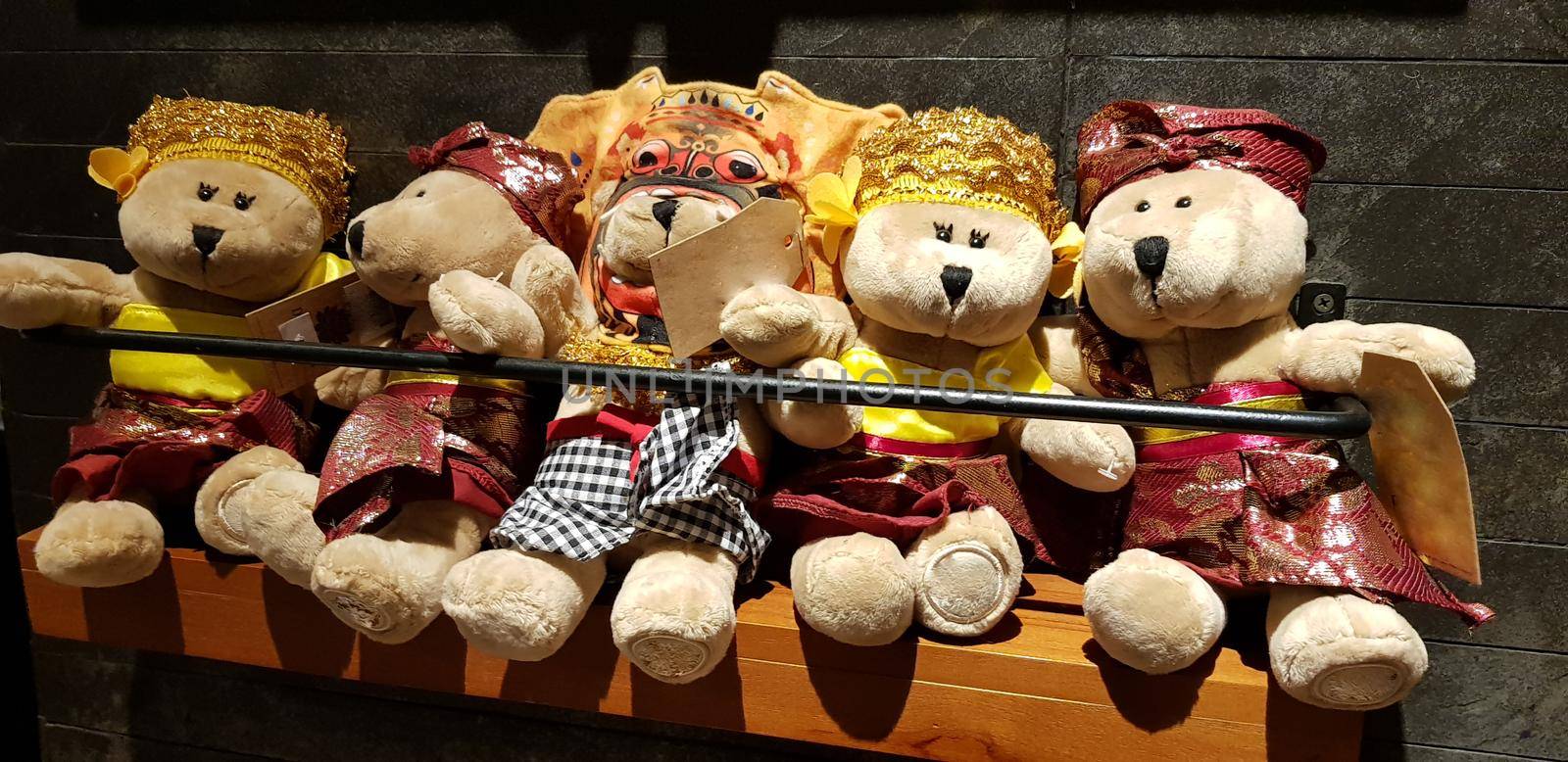 Group of Fluffy Stuffed Bear Toys Wearing various Clothes, teddy bear stuffed animal by antoksena