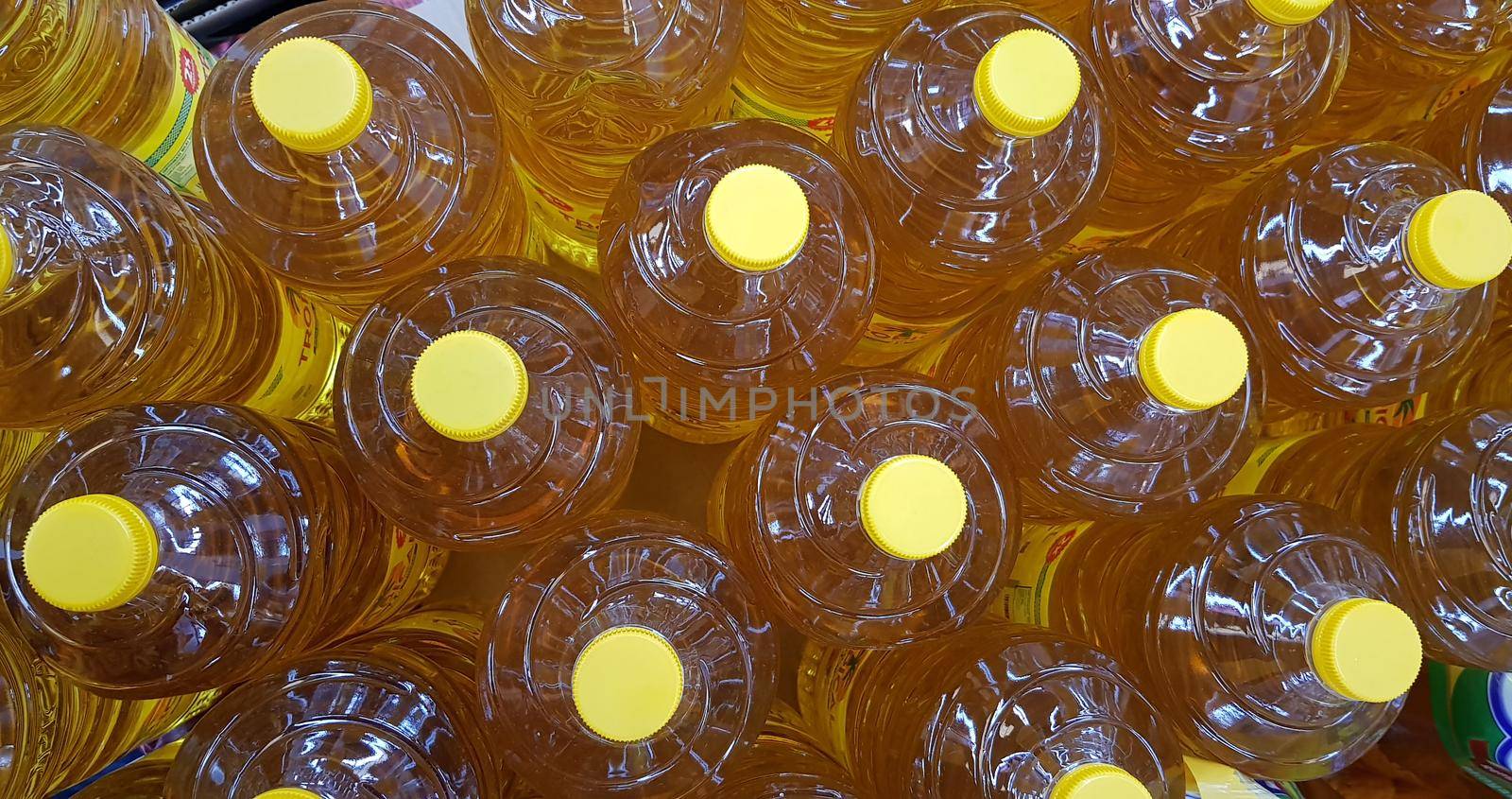 Close up top view of bottled cooking oil to be used for cooking selective focus.