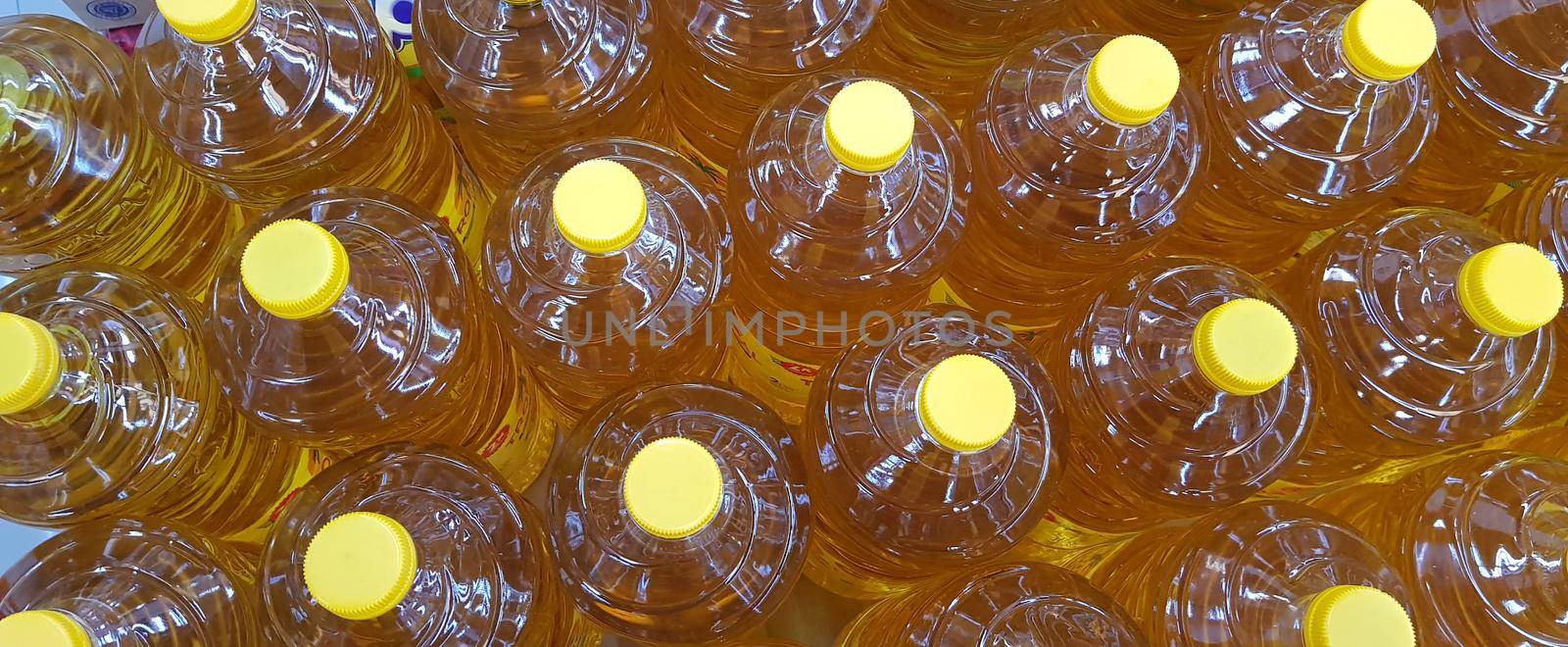 Close up top view of bottled cooking oil to be used for cooking selective focus.