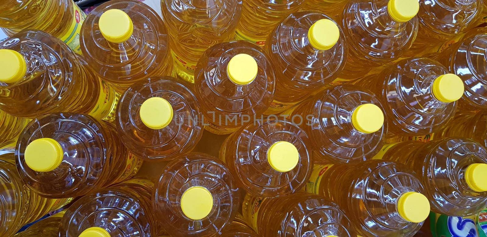 Close up top view of bottled cooking oil to be used for cooking selective focus.