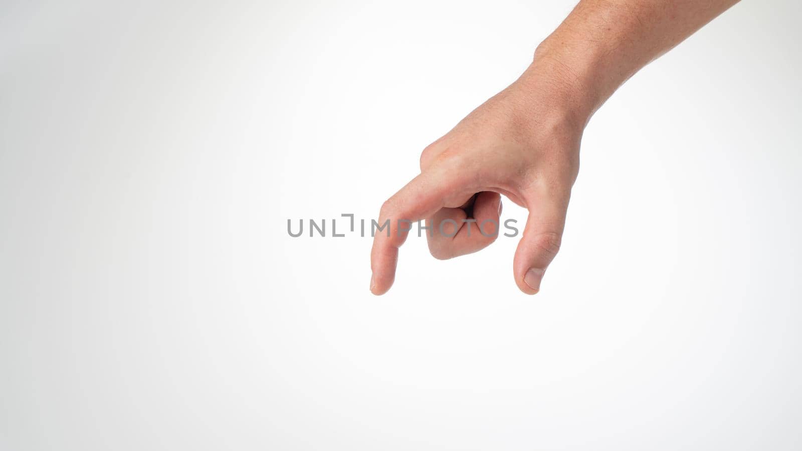 Male hand isolated spread fingers on white background