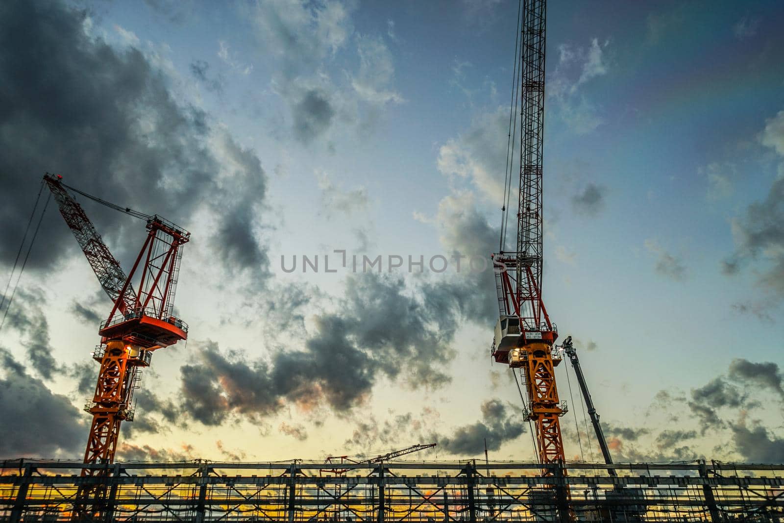 Building site of skyscrapers. Shooting Location: Tokyo metropolitan area