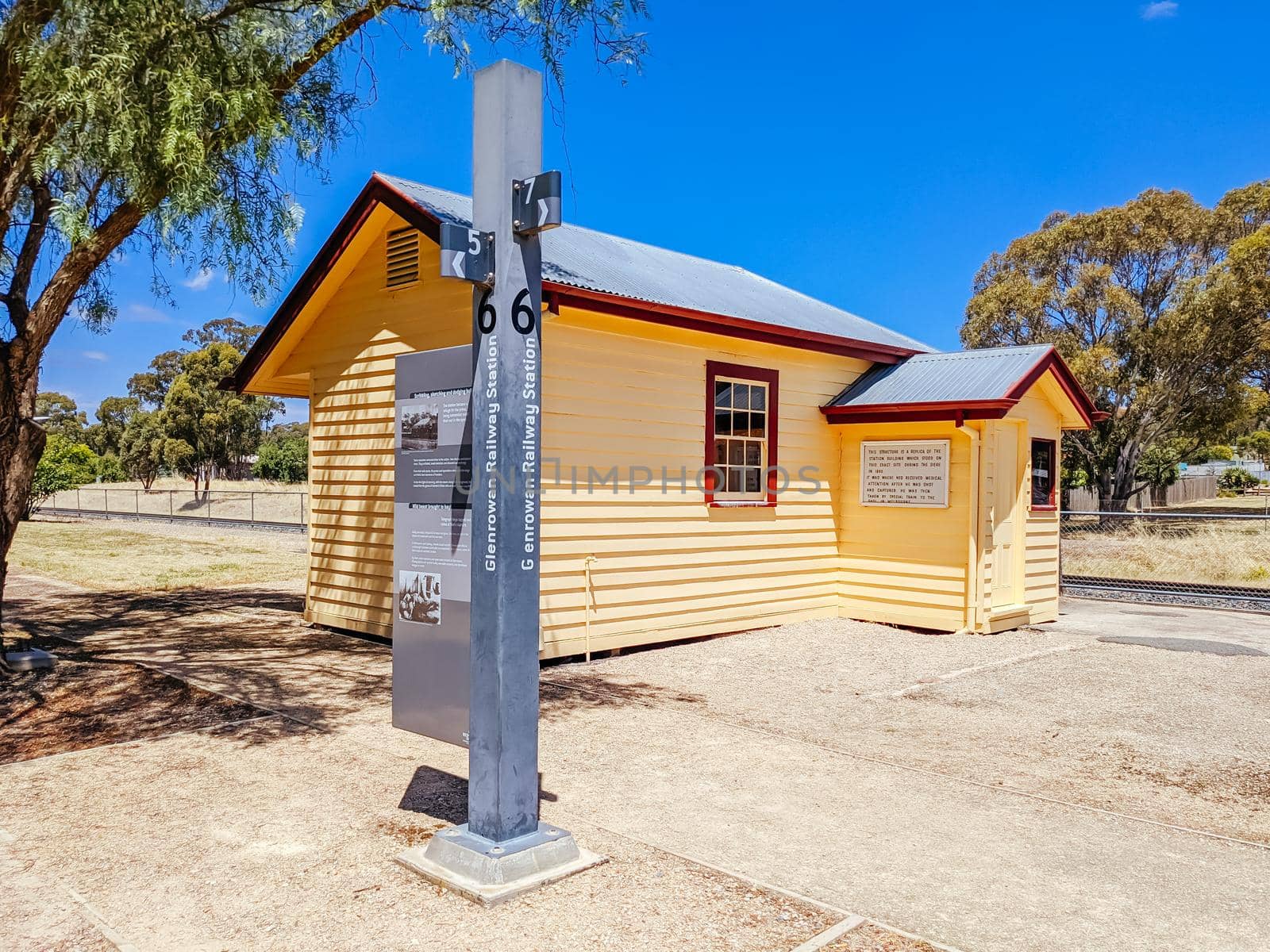 GLENROWAN, AUSTRALIA- DECEMBER 27 2021: The historic town of Glenrowan and its historic precinct, famous for its Kelly Gang history on a warm summer's day in Victoria, Australia