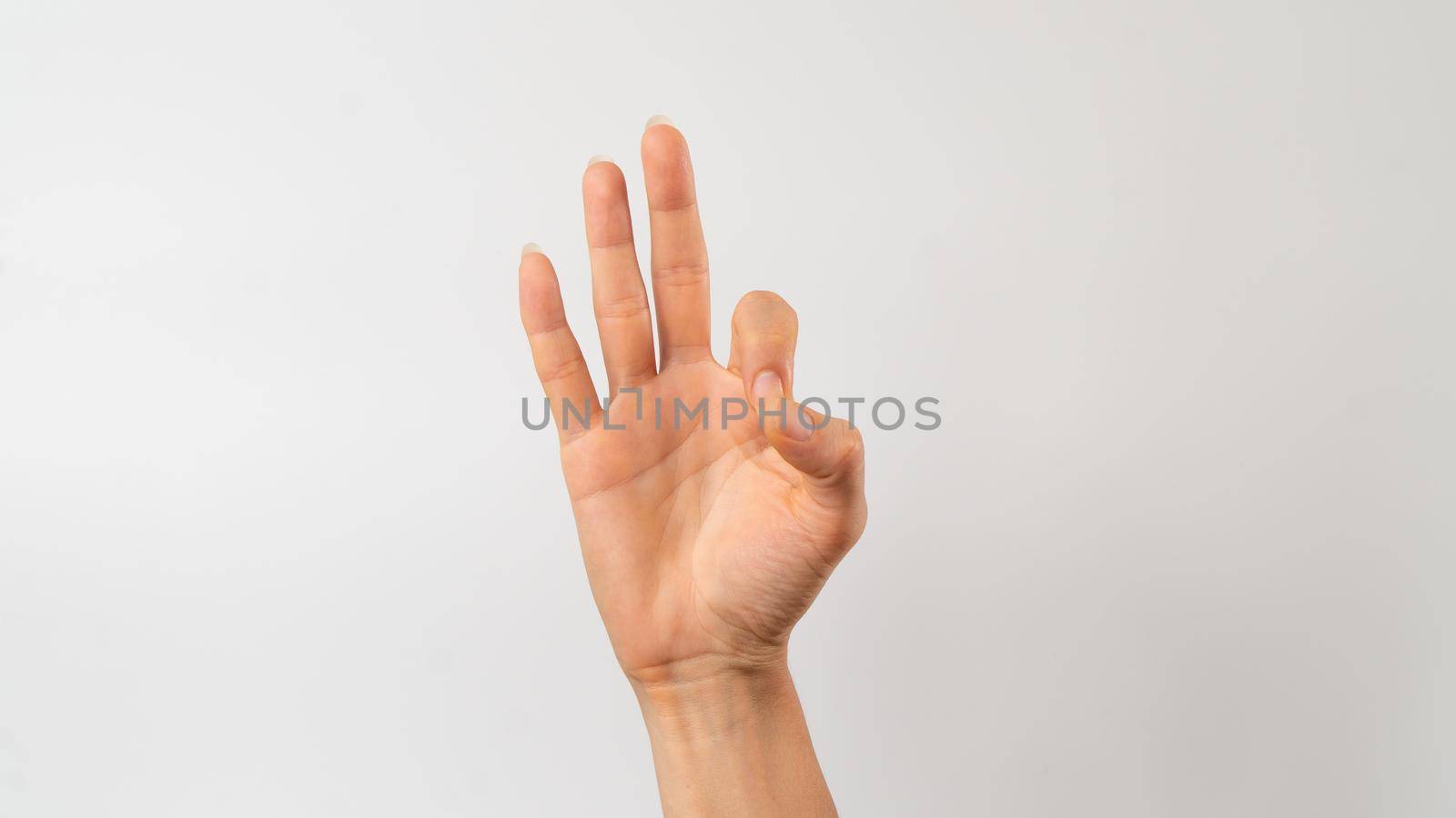 Sign language of the deaf and dumb people, number, digit nine. High quality photo