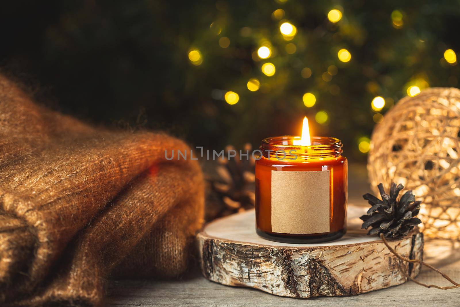 Christmas Holiday burning candle in a glass jar by Syvanych