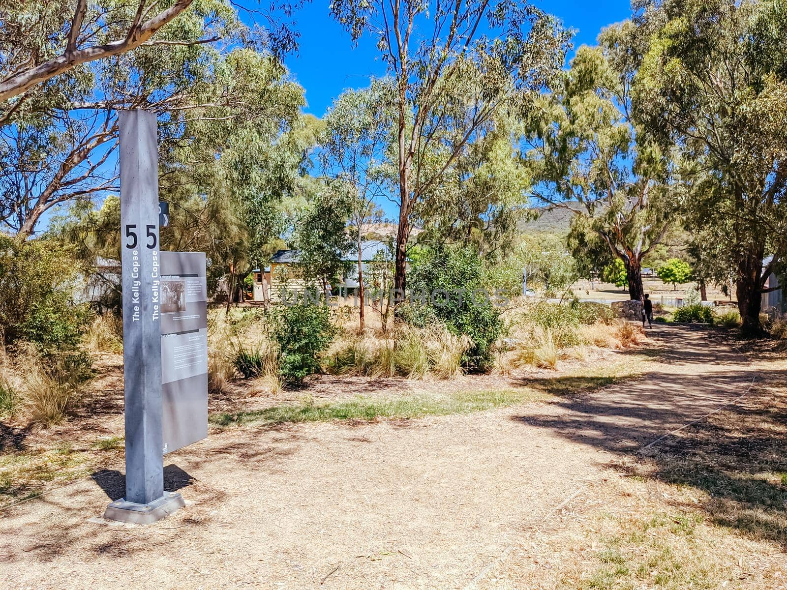 GLENROWAN, AUSTRALIA- DECEMBER 27 2021: The historic town of Glenrowan and its historic precinct, famous for its Kelly Gang history on a warm summer's day in Victoria, Australia