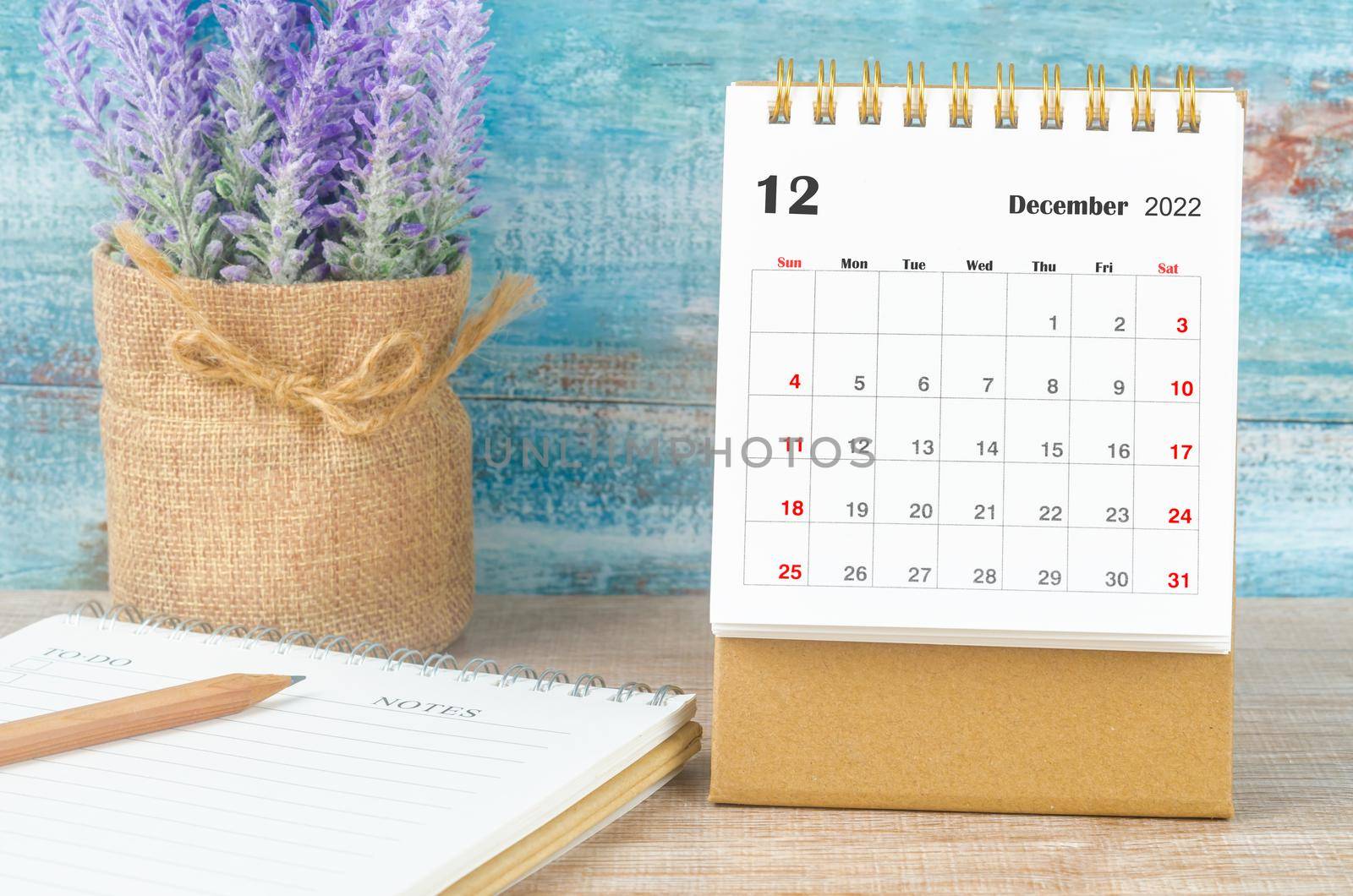 December 2022 Monthly desk calendar for 2022 year with diary.