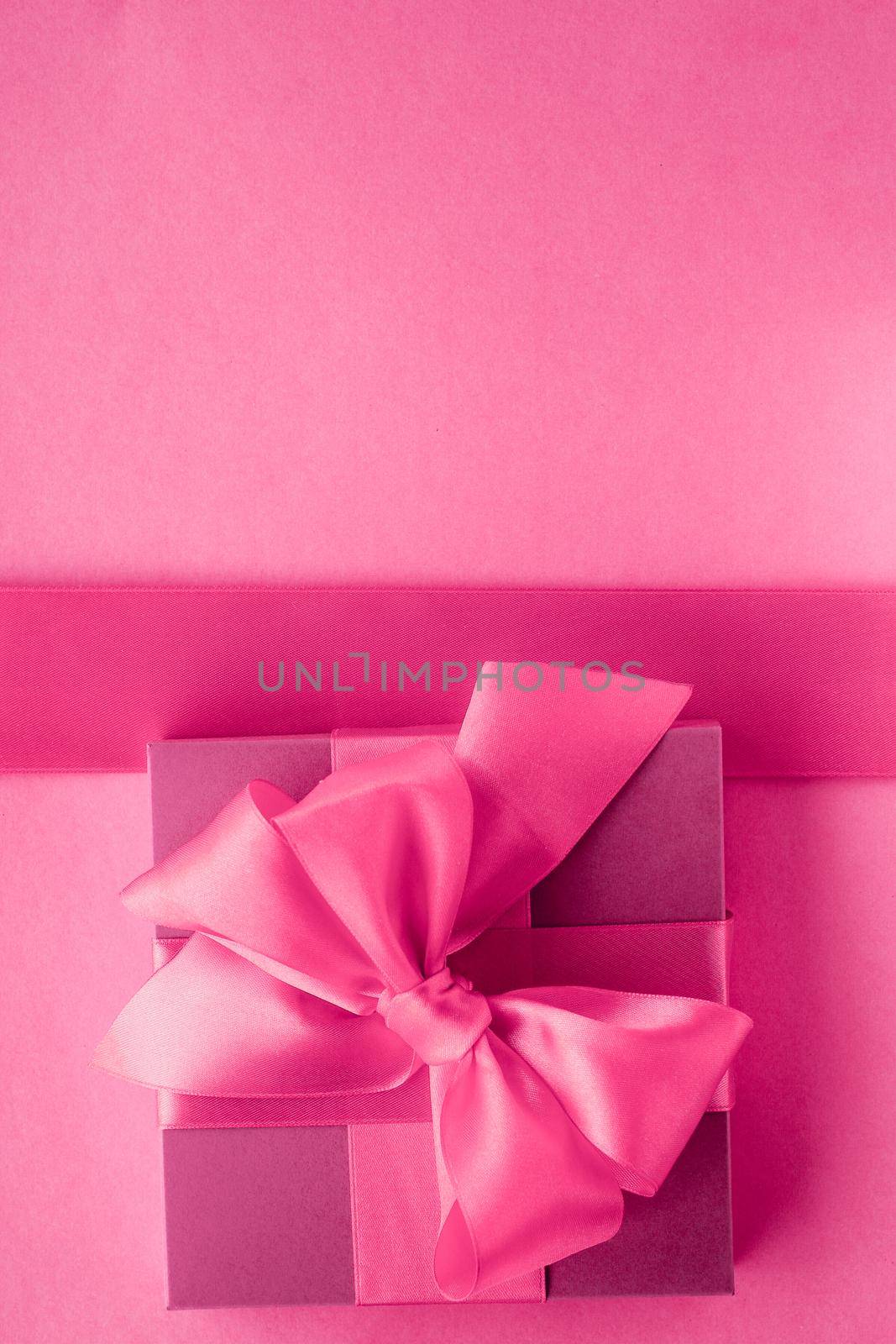 Baby shower girl, celebration, present concept - Pink gift boxes, feminine style flatlay background