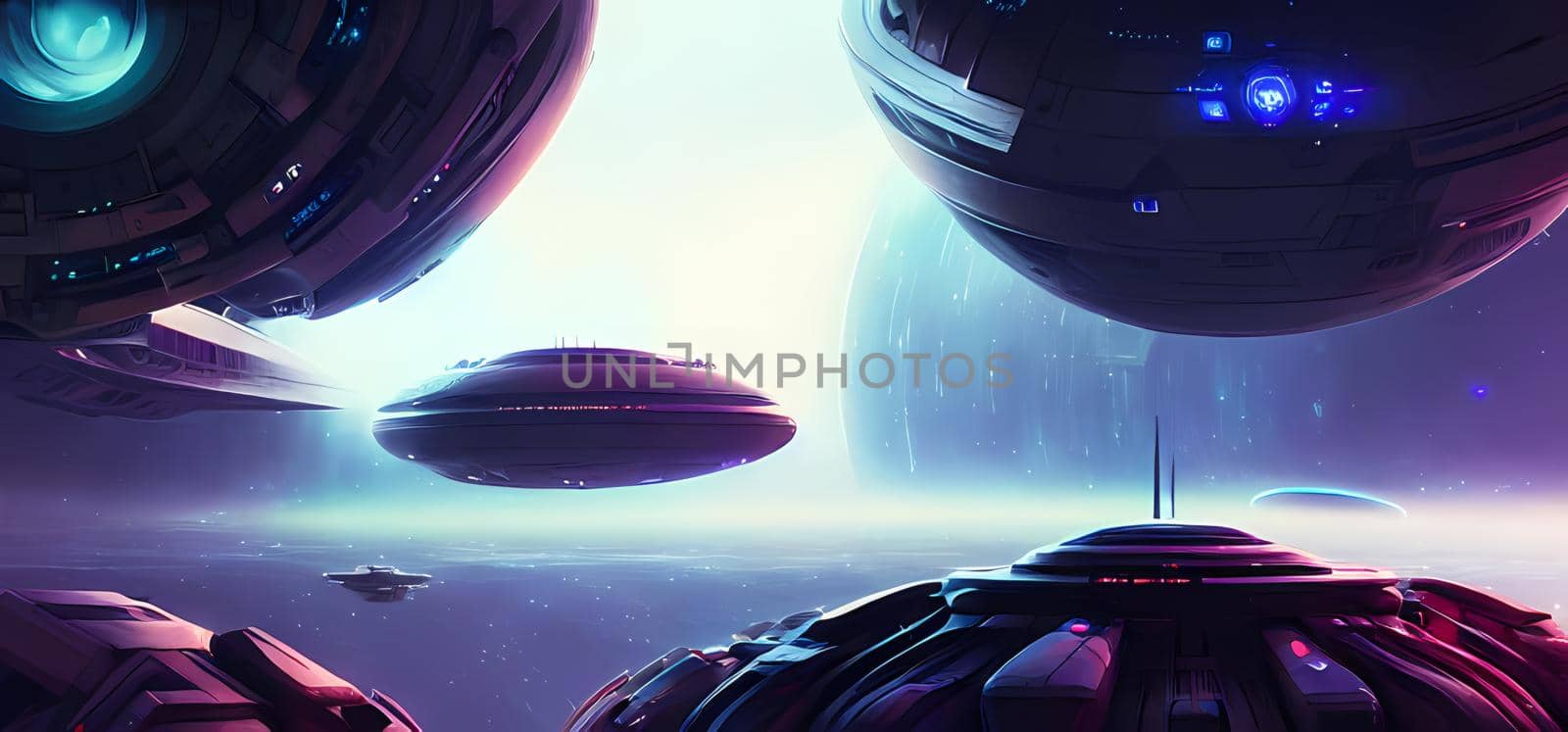 Multi-dimensional outerspace.Digital painting for book illustration,background wallpaper, concept art.