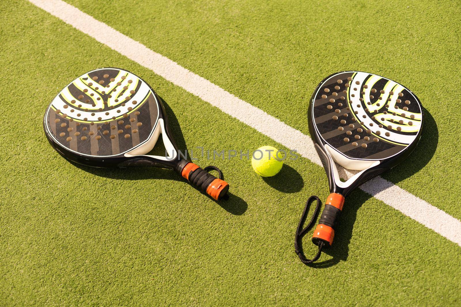 padel tennis racket sport court and balls. by Andelov13