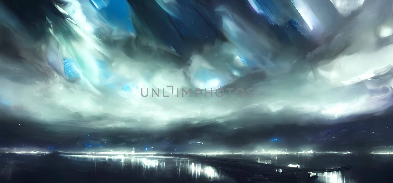 Abstract milky way over the sea.Digital art painting book illustration,background wallpaper, concept art.