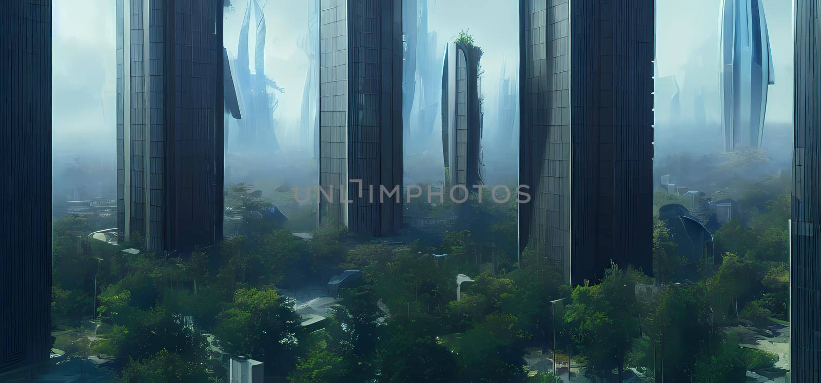 Abstract modern building or skyscraper in city. Digital art painting for book illustration,background wallpaper, concept art.