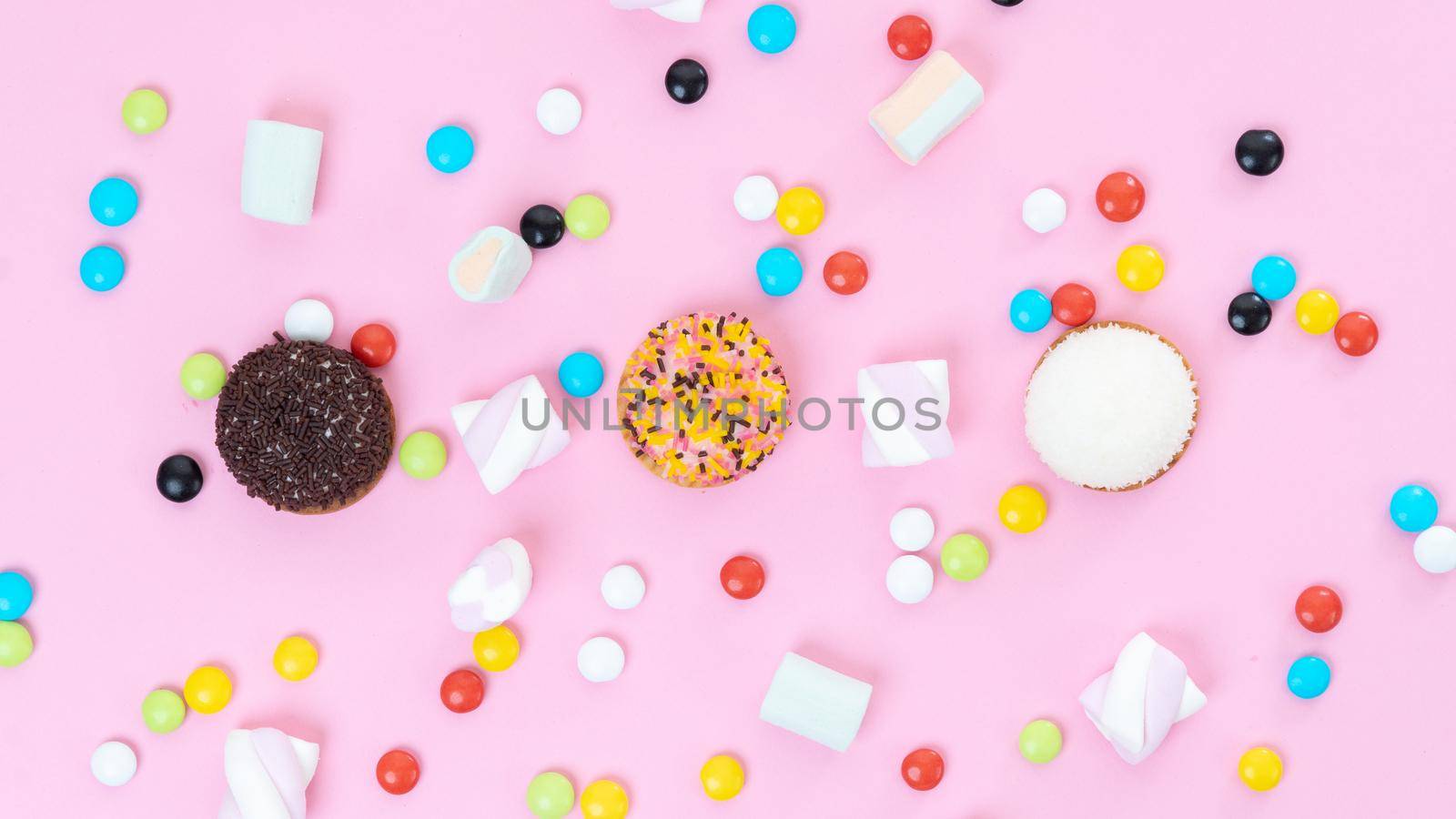 Pink sweets background - lozenges, cakes, sweets, marshmallows by voktybre