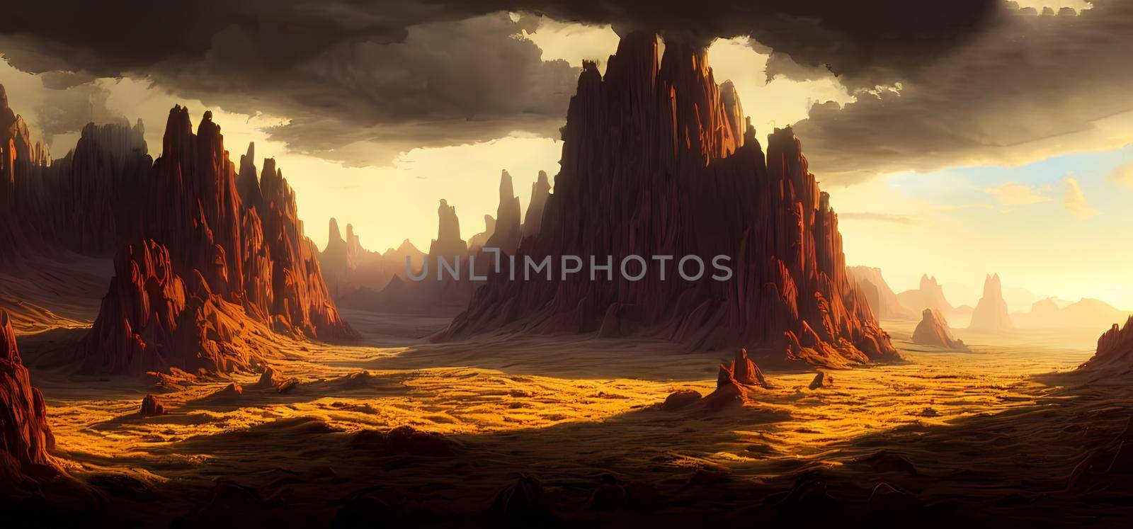 Scenic view mountains landscape. Digital art painting for book illustration,background wallpaper, concept art. by yay_lmrb