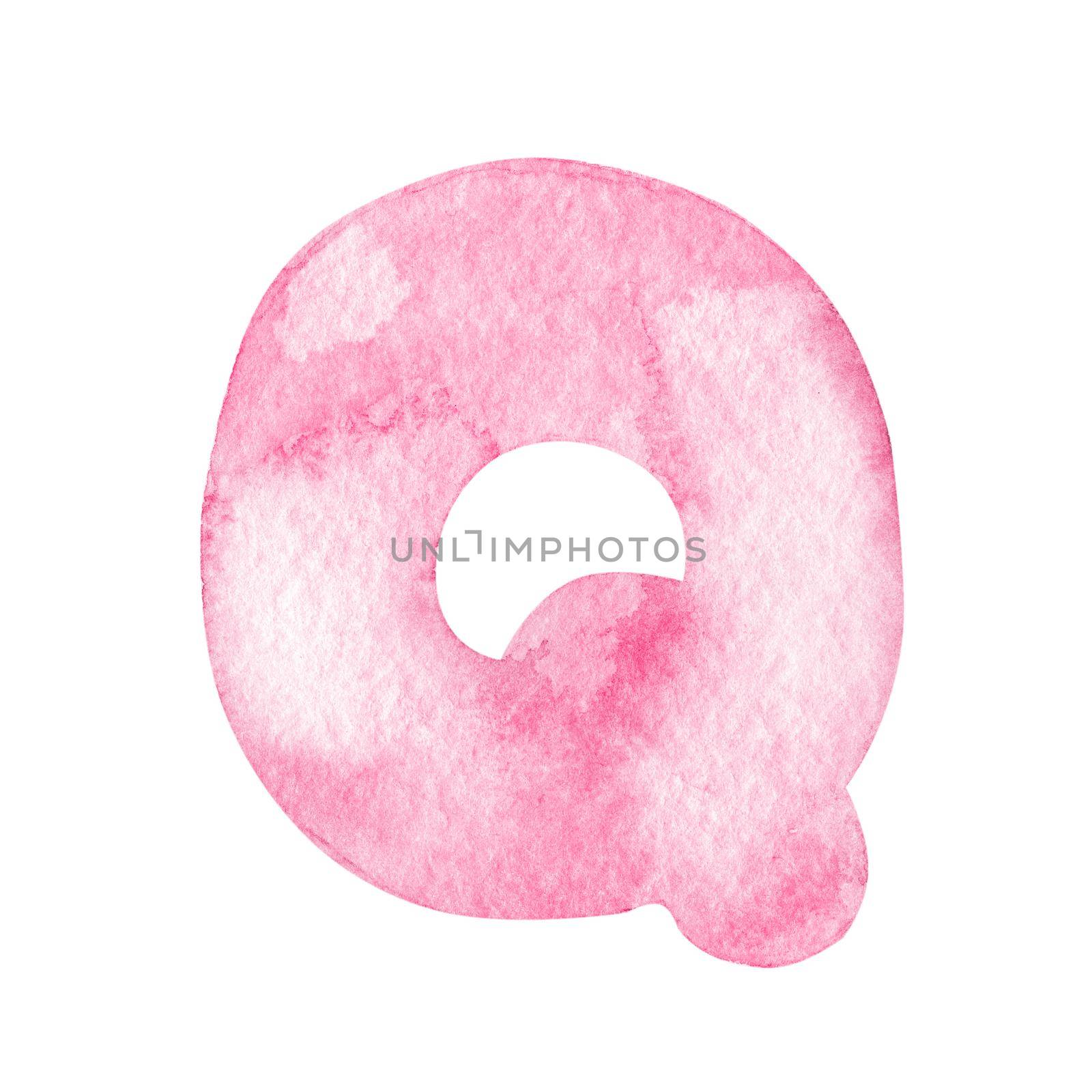 Watercolor pink letter Q isolated on white by dreamloud