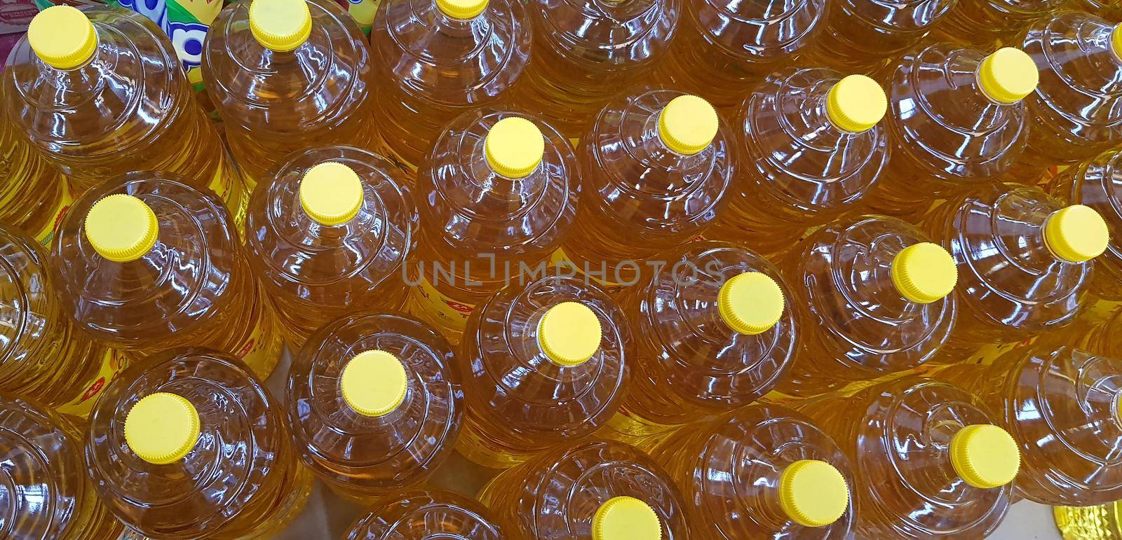 Close up top view of bottled cooking oil to be used for cooking selective focus.