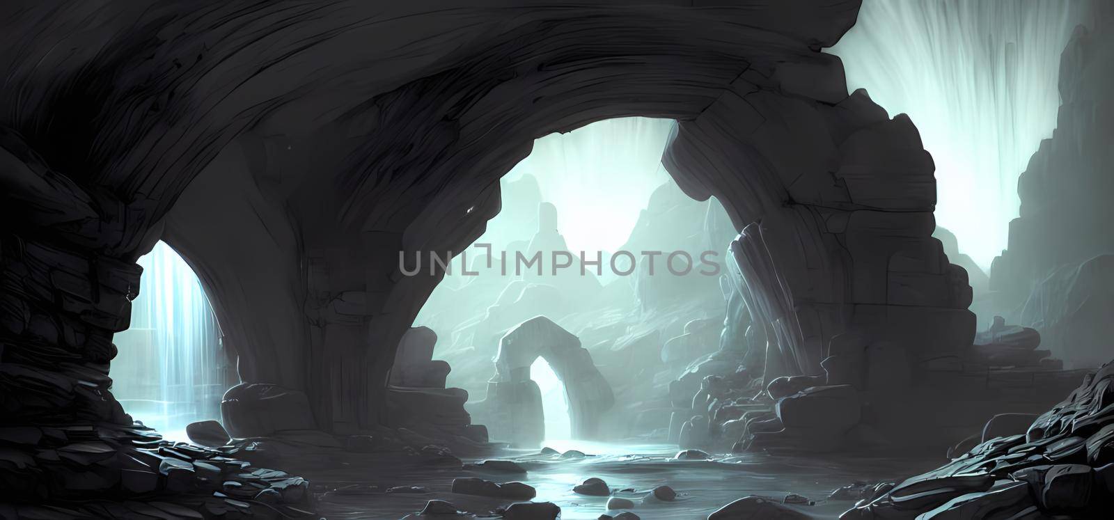 Portal in stone arch landscape.Digital art painting for book illustration,background wallpaper, concept art. by yay_lmrb