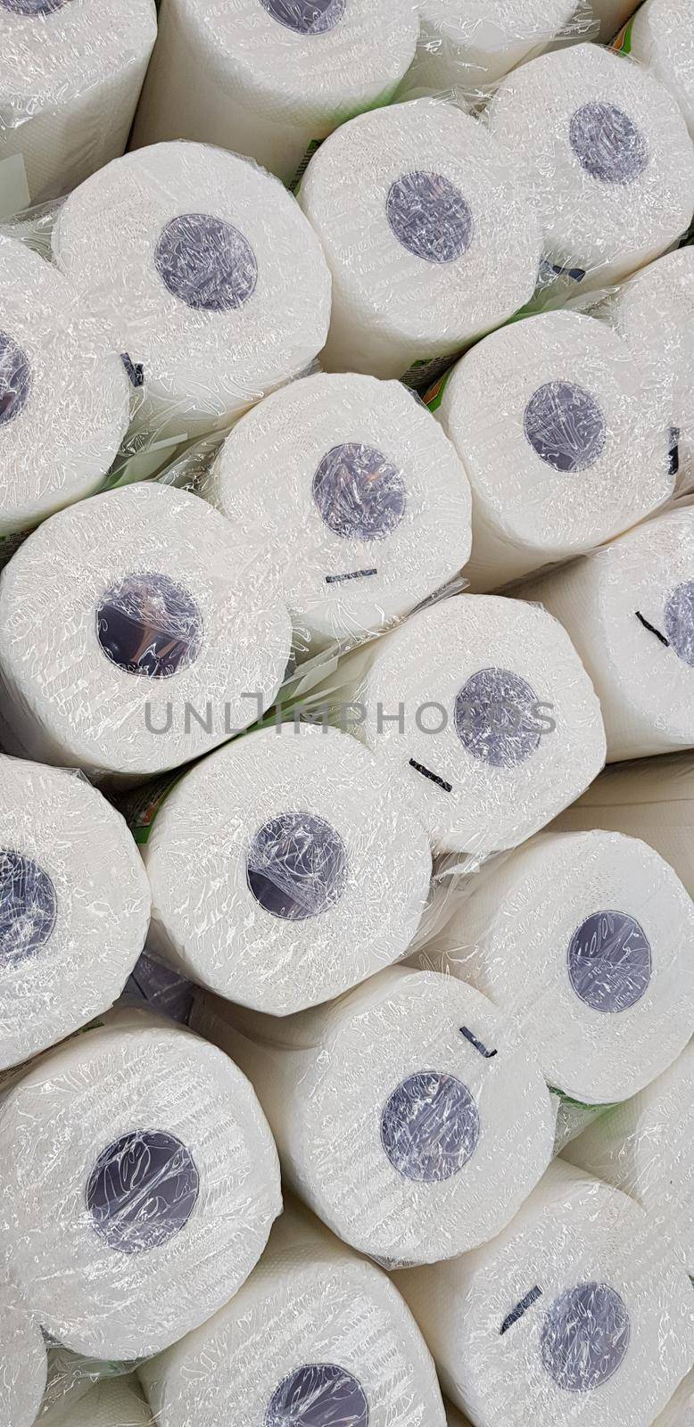 top view of lots of toilet paper rolls. soft hygienic paper. close up during the covid pandemic