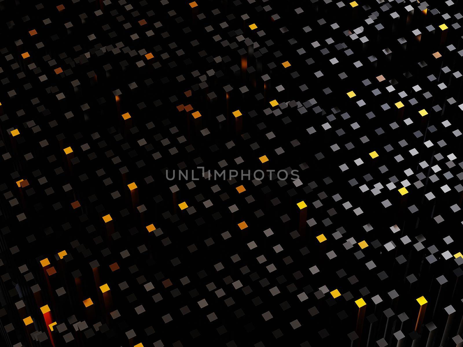 Abstract mosaic structure. Trendy black and gold futuristic background. 3d render