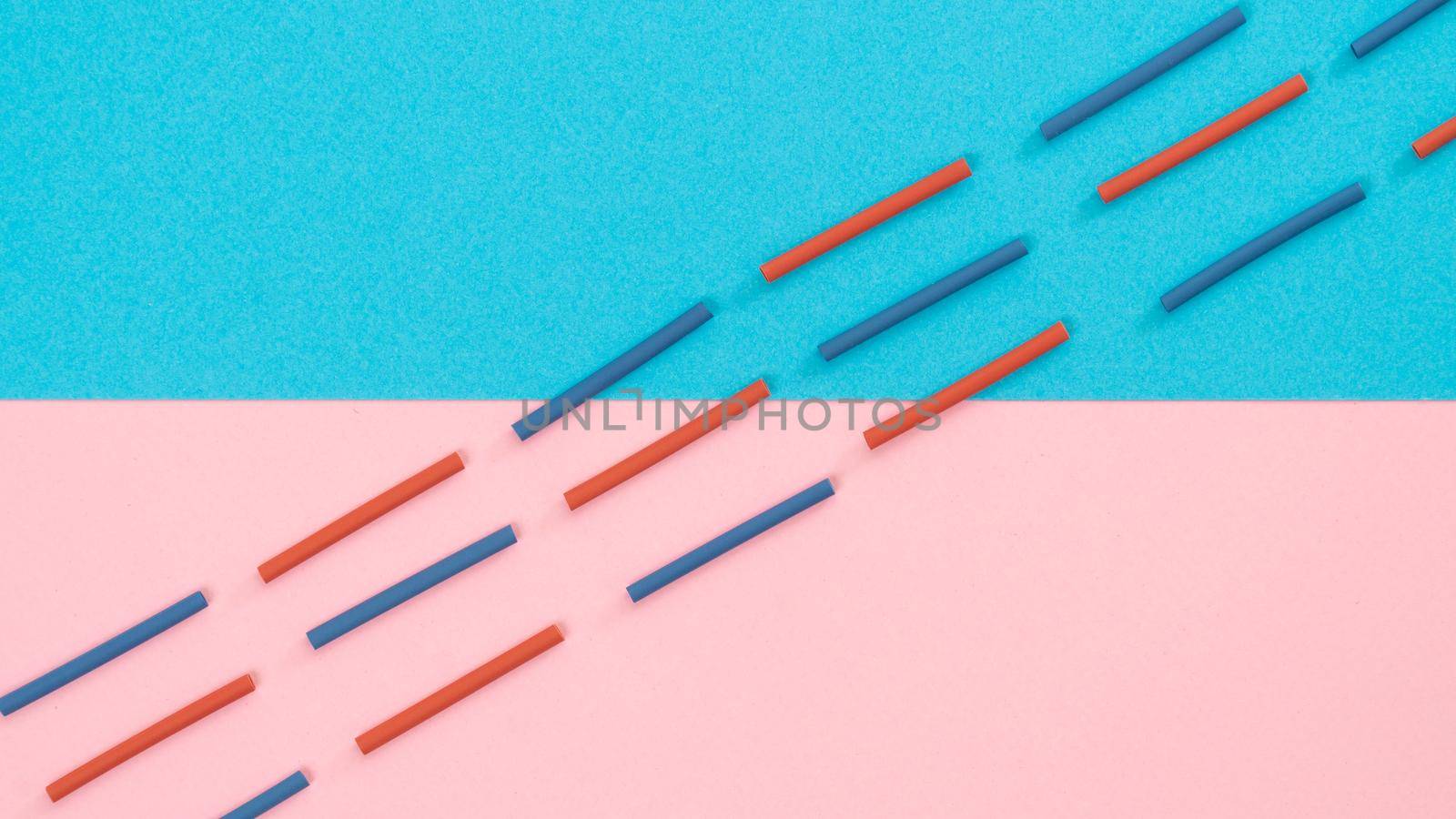 Multicolored wires diagonally on a two-tone background. High quality photo