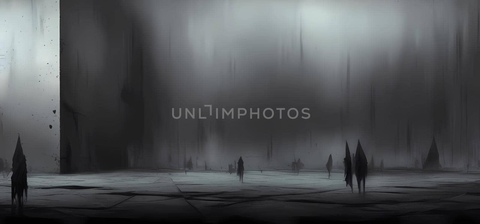 Abstract conceptual art of people empty life, living in the vast large area. Digital art painting for book illustration,background wallpaper, concept art.
