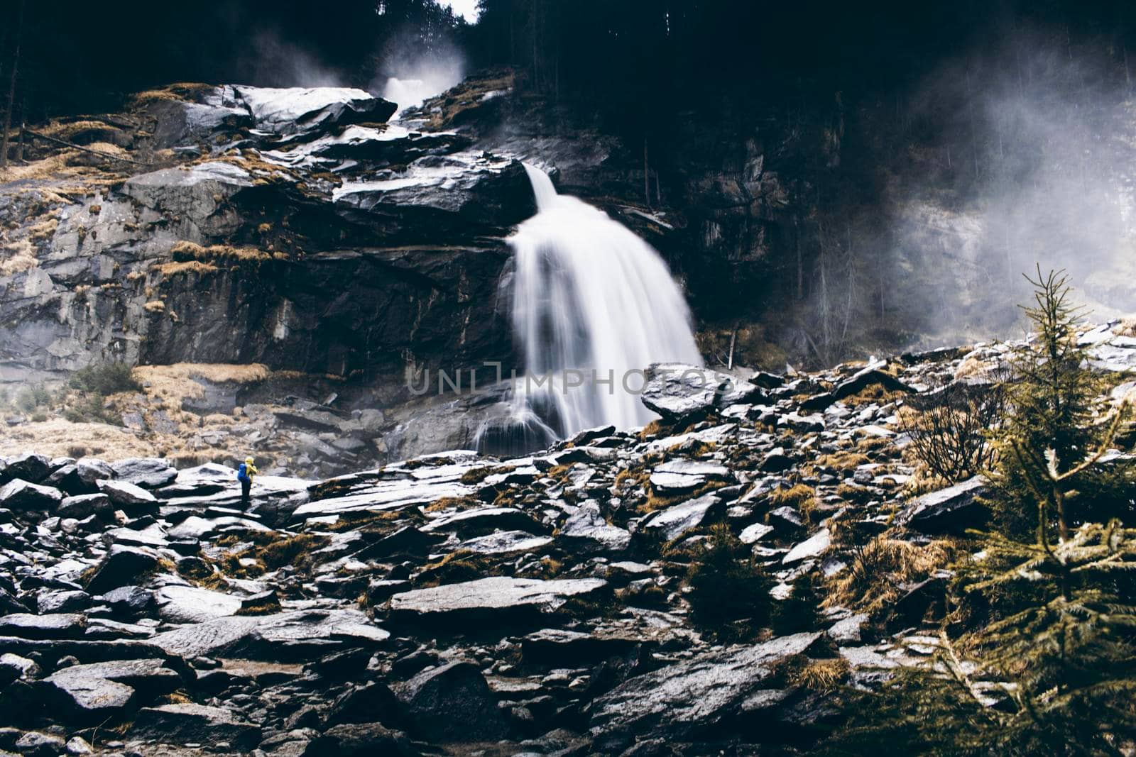Landscape showing Krimmler waterfall in a rocky mountain in Austria