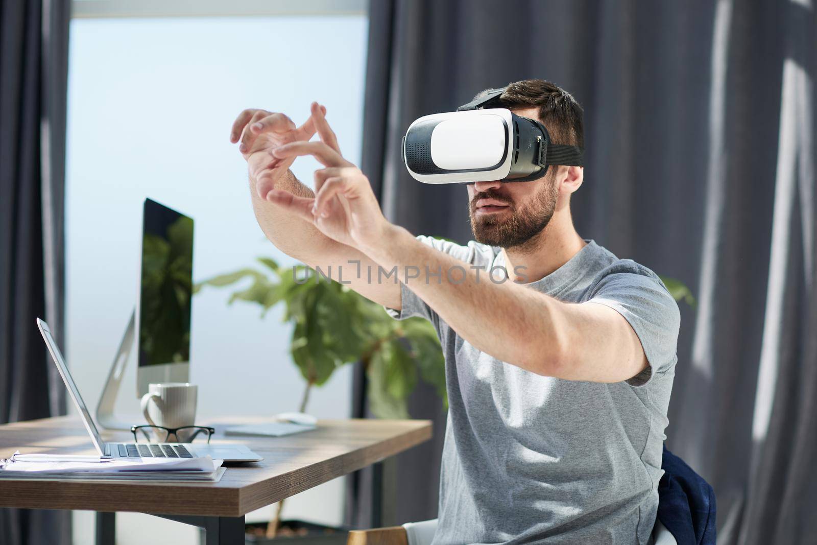 businessman in virtual reality glasses or headset