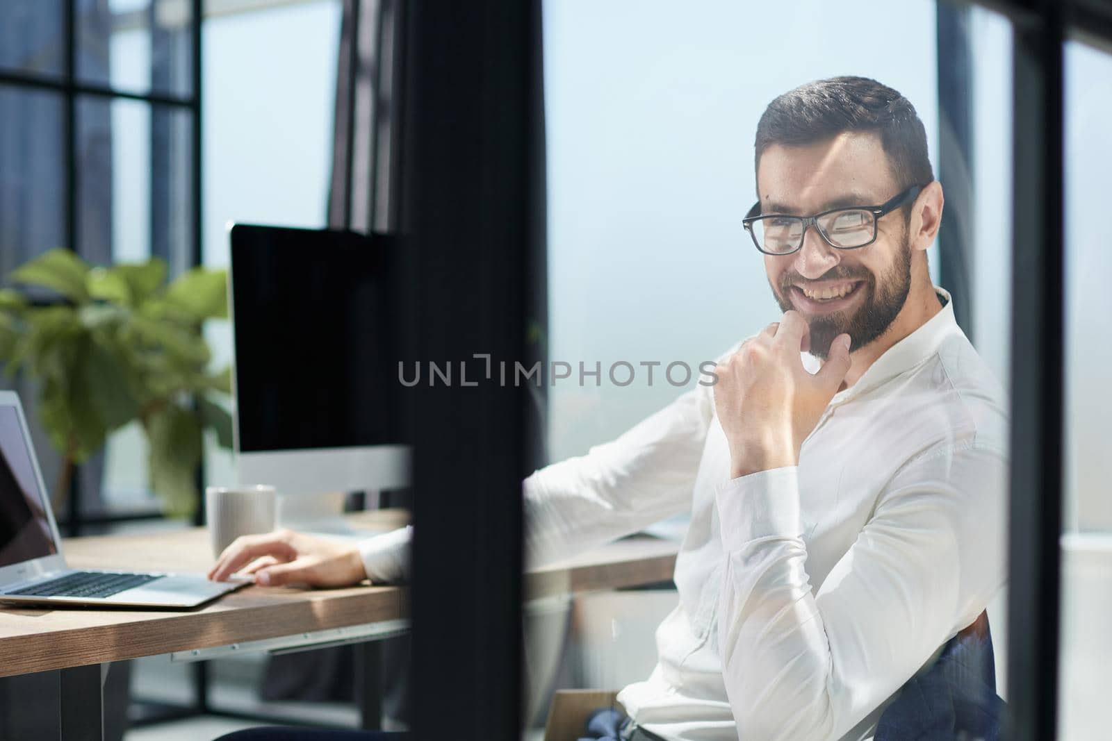 Successful middle aged businessman working at office