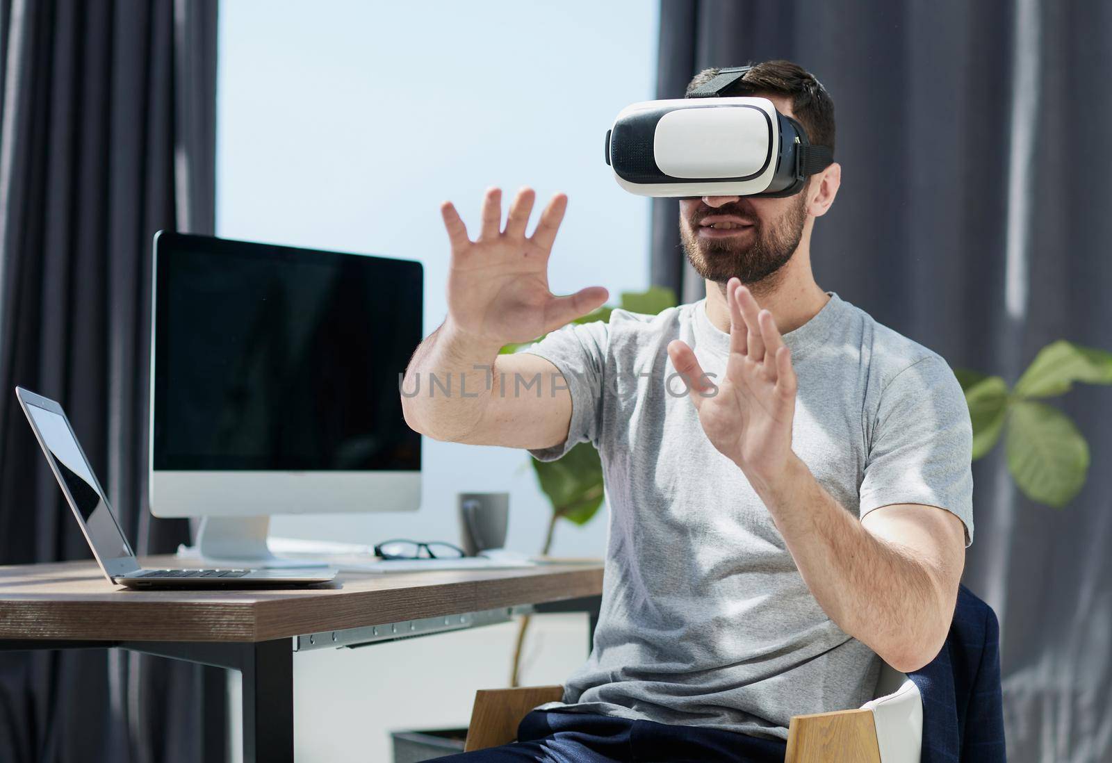 businessman in virtual reality glasses or headset