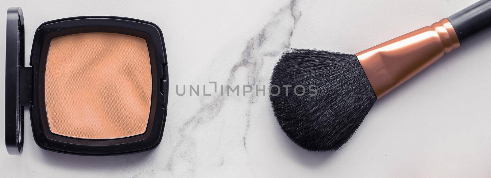 Make-up and cosmetics flatlay on marble by Anneleven