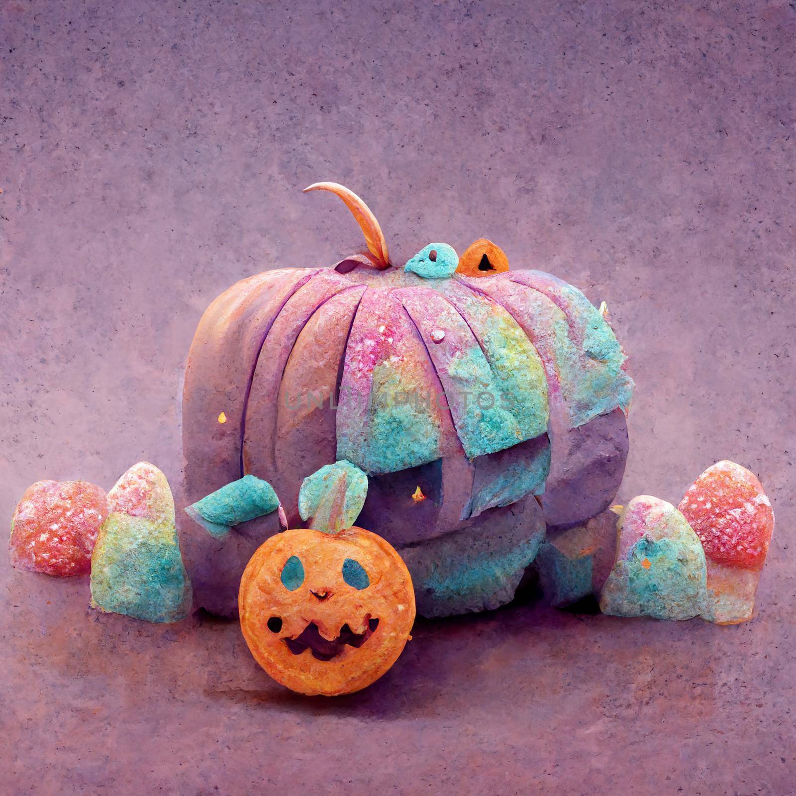 halloween cute pumpkin greeting card background. by kaisorn