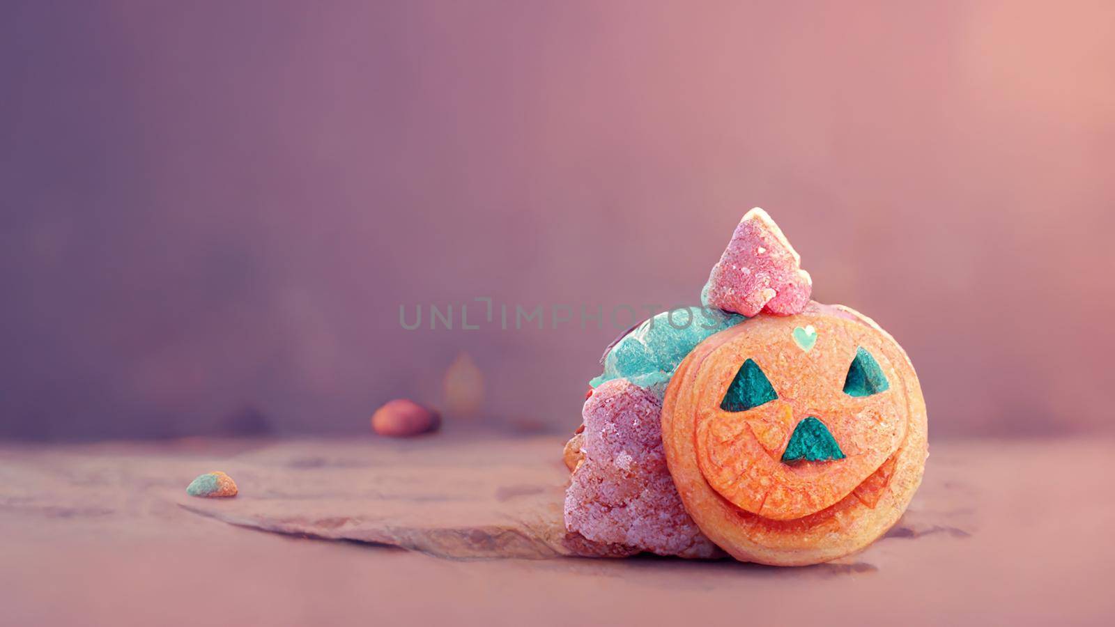 halloween cute pumpkin on pink background with space for text