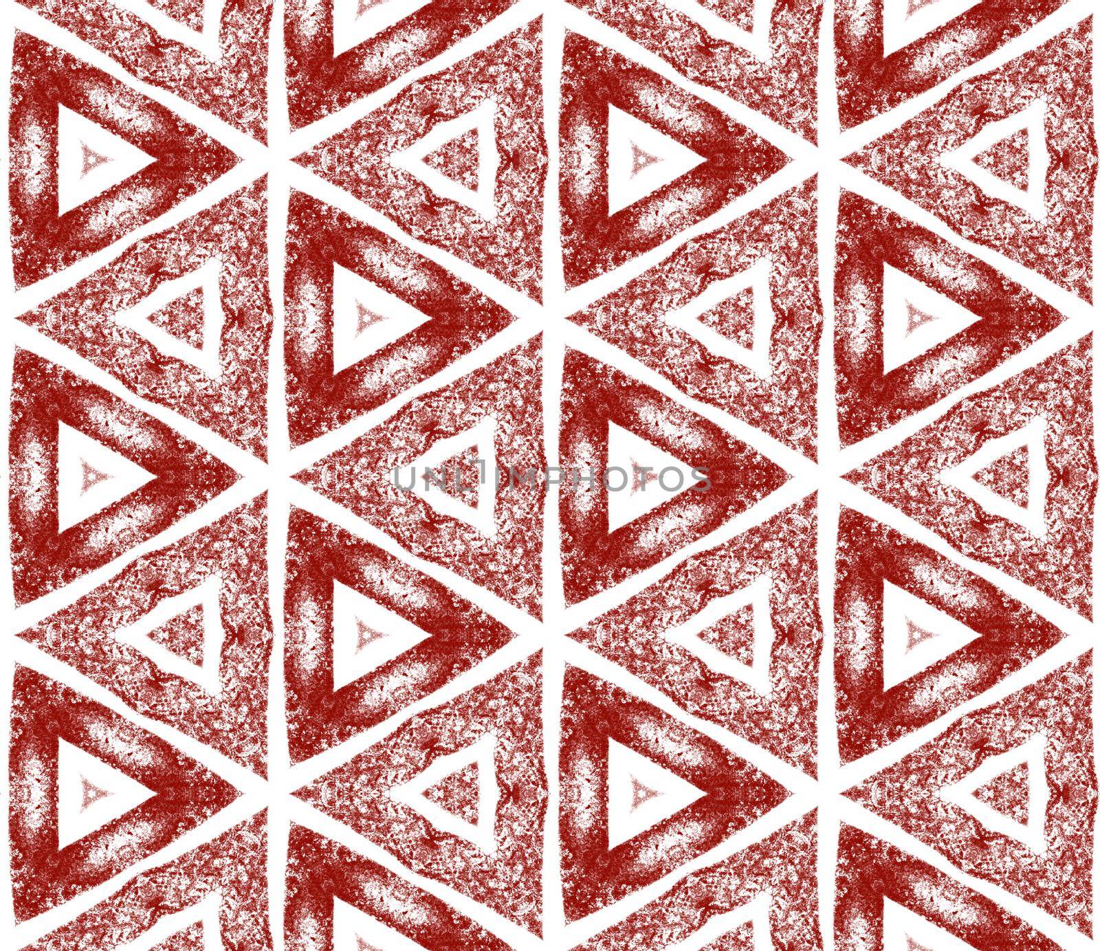 Ikat repeating swimwear design. Maroon symmetrical kaleidoscope background. Textile ready powerful print, swimwear fabric, wallpaper, wrapping. Summer ikat sweamwear pattern.